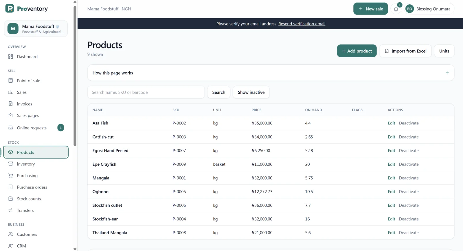 Products page